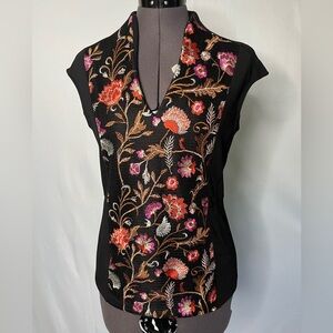 7th Avenue NY&Co Black Embellished Cap Sleeve Blouse